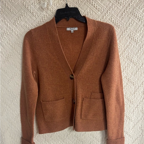 Madewell Rust Brown Wool V-Neck Cardigan - Picture 2 of 4